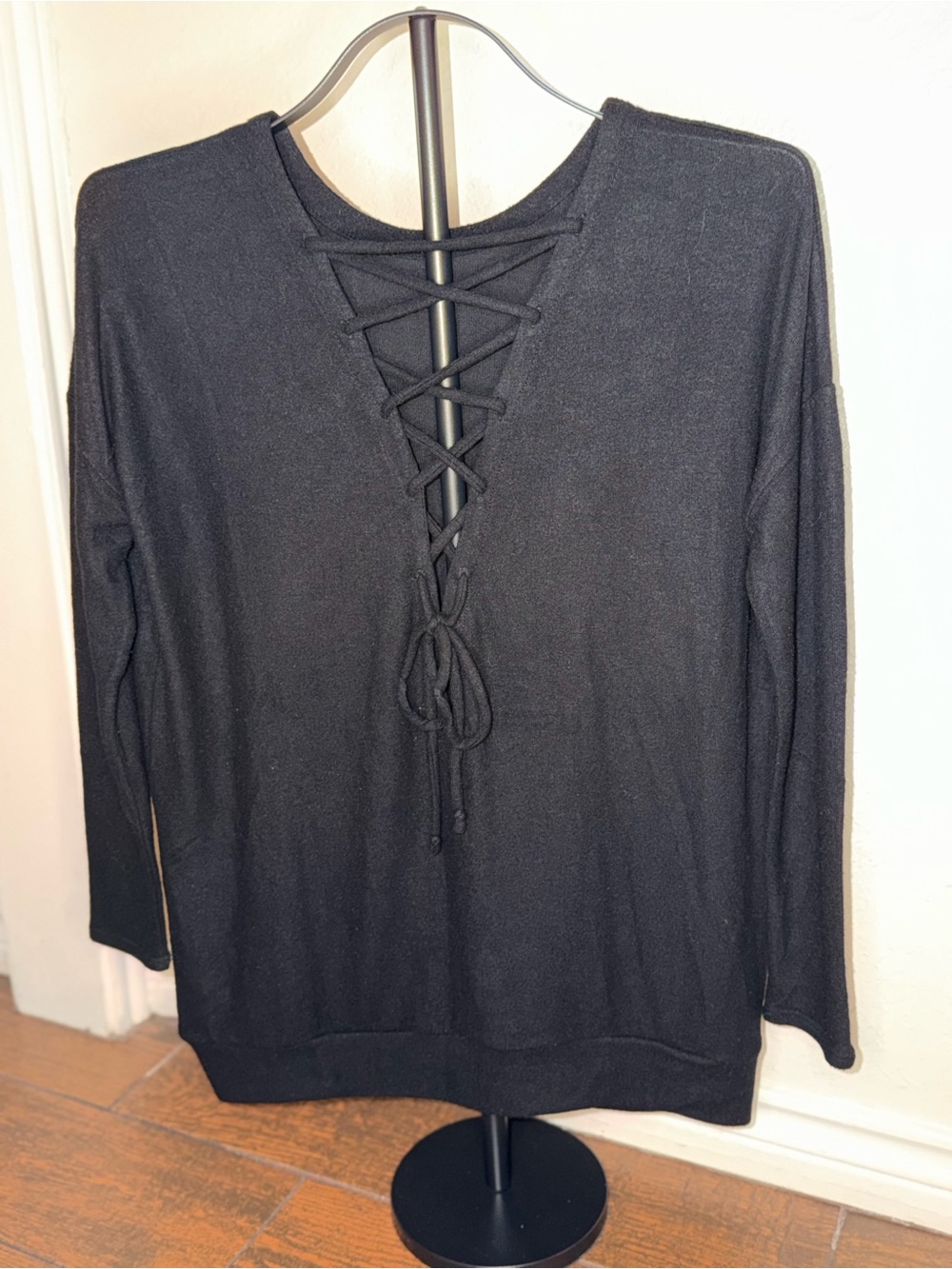 Black Lace-Up Women's Sweater